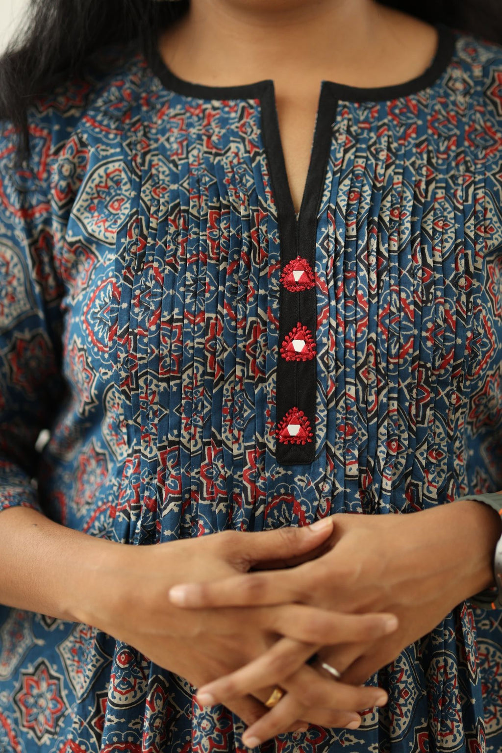Blueberry Cherry Ajrakh Print 30+ Women Everyday Office Kurta (Top + Bottom) | MAGI0050