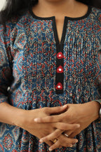 Blueberry Cherry Ajrakh Print 30+ Women Everyday Office Kurta (Top + Bottom) | MAGI0050