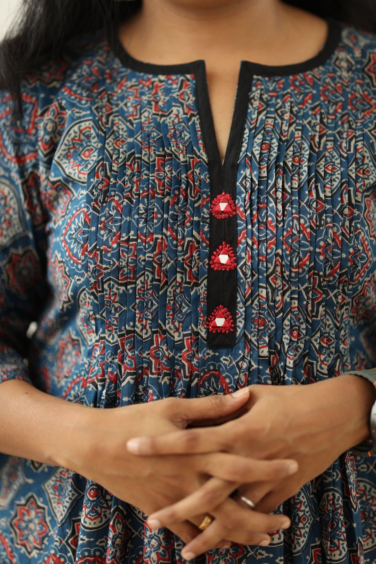Blueberry Cherry Ajrakh Print 30+ Women Everyday Office Kurta (Top + Bottom) | MAGI0050