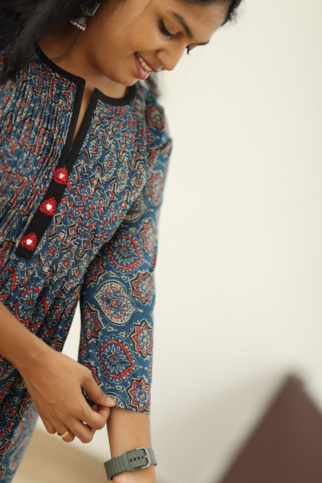 Blueberry Cherry Ajrakh Print 30+ Women Everyday Office Kurta (Top + Bottom) | MAGI0050