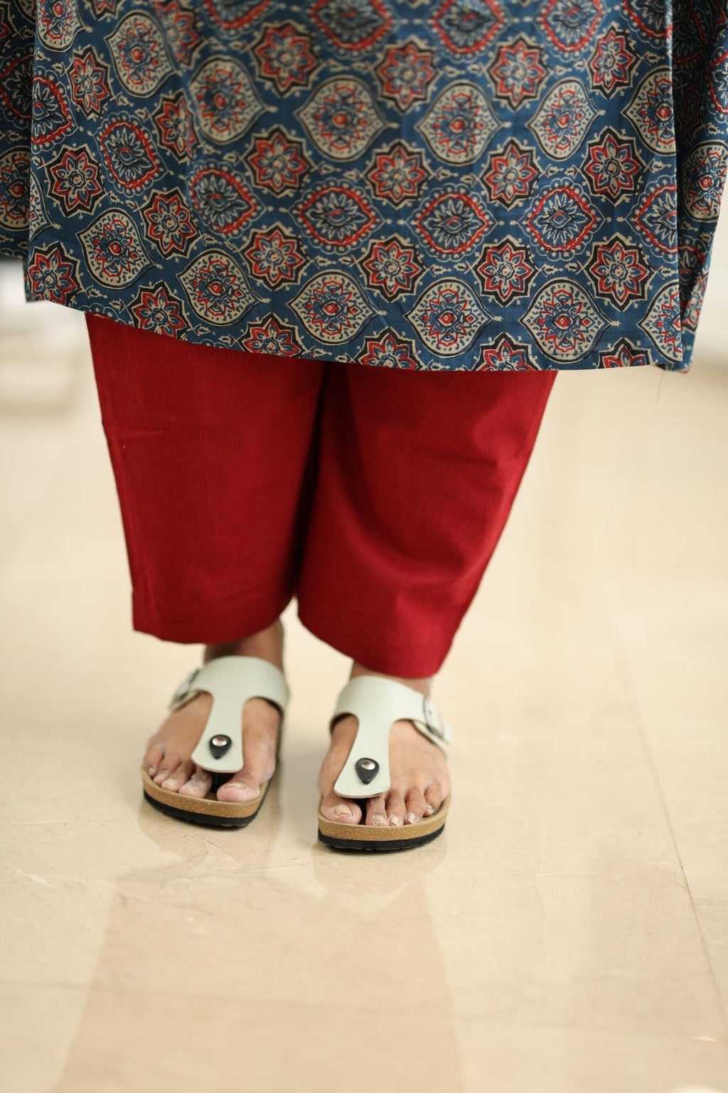 Blueberry Cherry Ajrakh Print 30+ Women Everyday Office Kurta (Top + Bottom) | MAGI0050