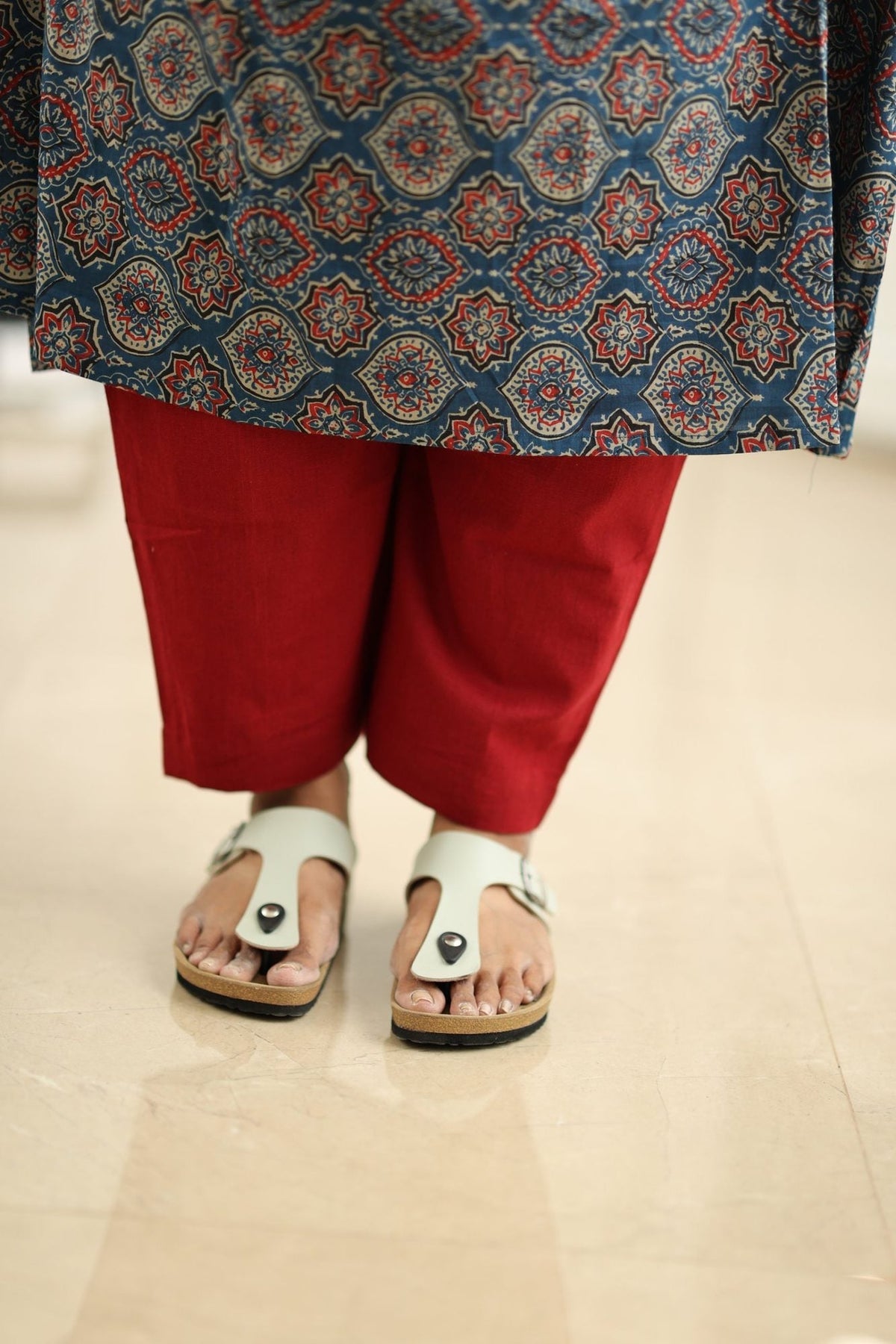 Blueberry Cherry Ajrakh Print 30+ Women Everyday Office Kurta (Top + Bottom) | MAGI0050