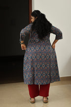 Blueberry Cherry Ajrakh Print 30+ Women Everyday Office Kurta (Top + Bottom) | MAGI0050