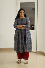 Blueberry Cherry Ajrakh Print 30+ Women Everyday Office Kurta (Top + Bottom) | MAGI0050