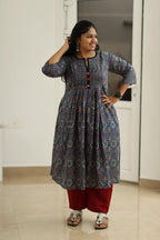 Blueberry Cherry Ajrakh Print 30+ Women Everyday Office Kurta (Top + Bottom) | MAGI0050