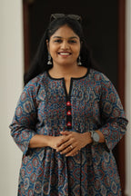 Blueberry Cherry Ajrakh Print 30+ Women Everyday Office Kurta (Top + Bottom) | MAGI0050