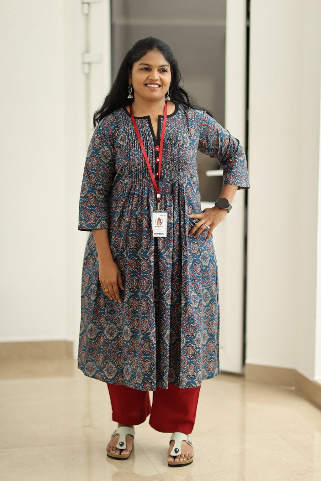 Blueberry Cherry Ajrakh Print 30+ Women Everyday Office Kurta (Top + Bottom) | MAGI0050