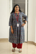Blueberry Cherry Ajrakh Print 30+ Women Everyday Office Kurta (Top + Bottom) | MAGI0050