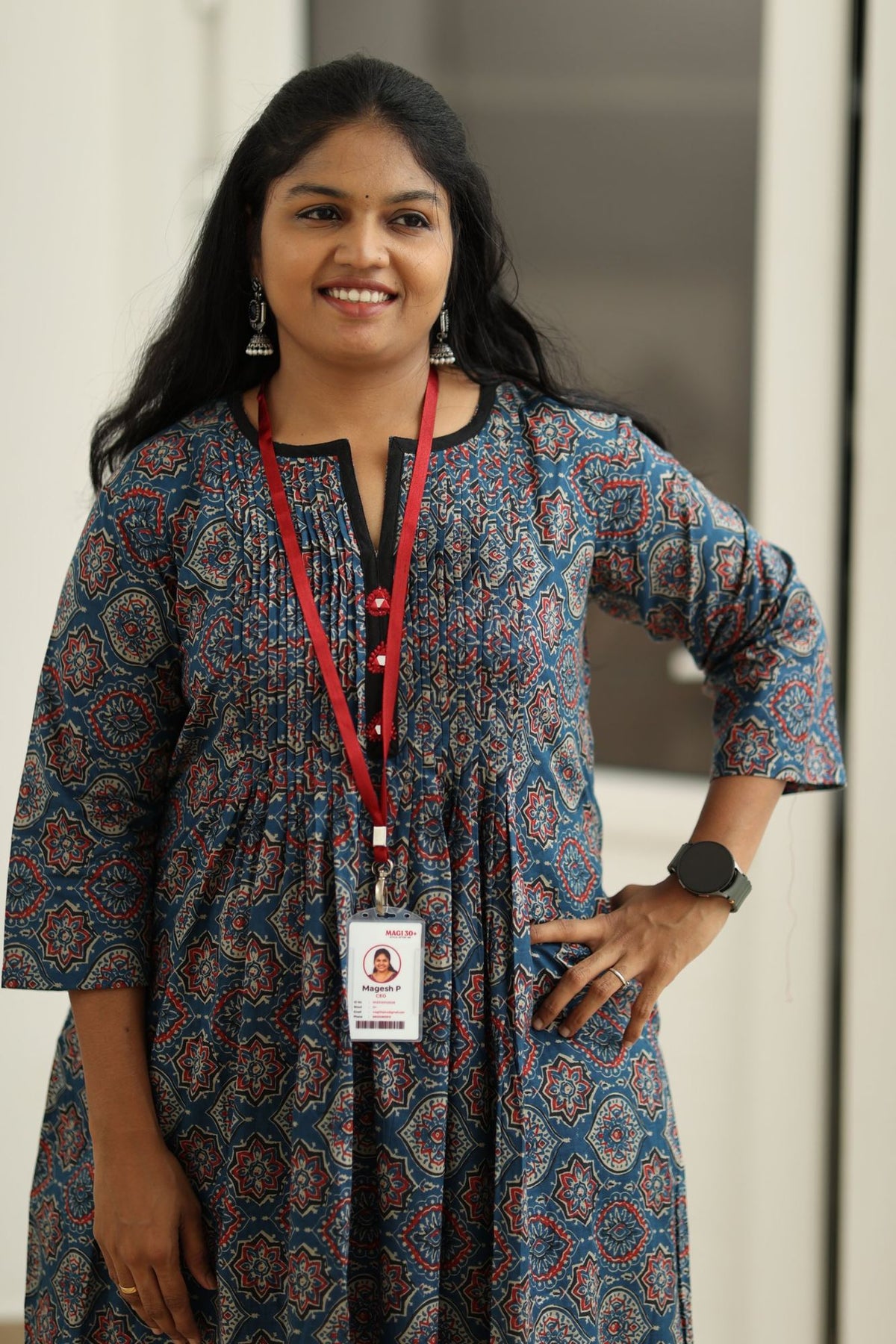 Blueberry Cherry Ajrakh Print 30+ Women Everyday Office Kurta (Top + Bottom) | MAGI0050