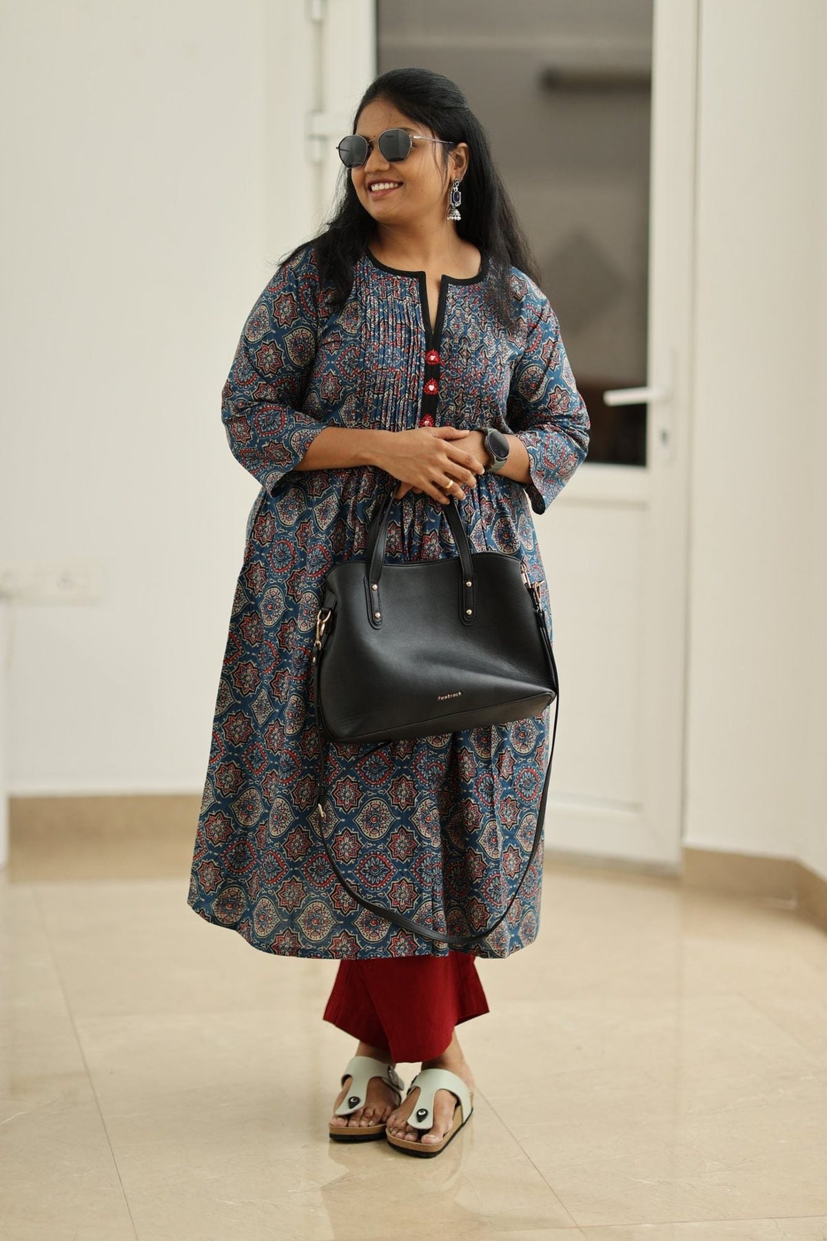 Blueberry Cherry Ajrakh Print 30+ Women Everyday Office Kurta (Top + Bottom) | MAGI0050