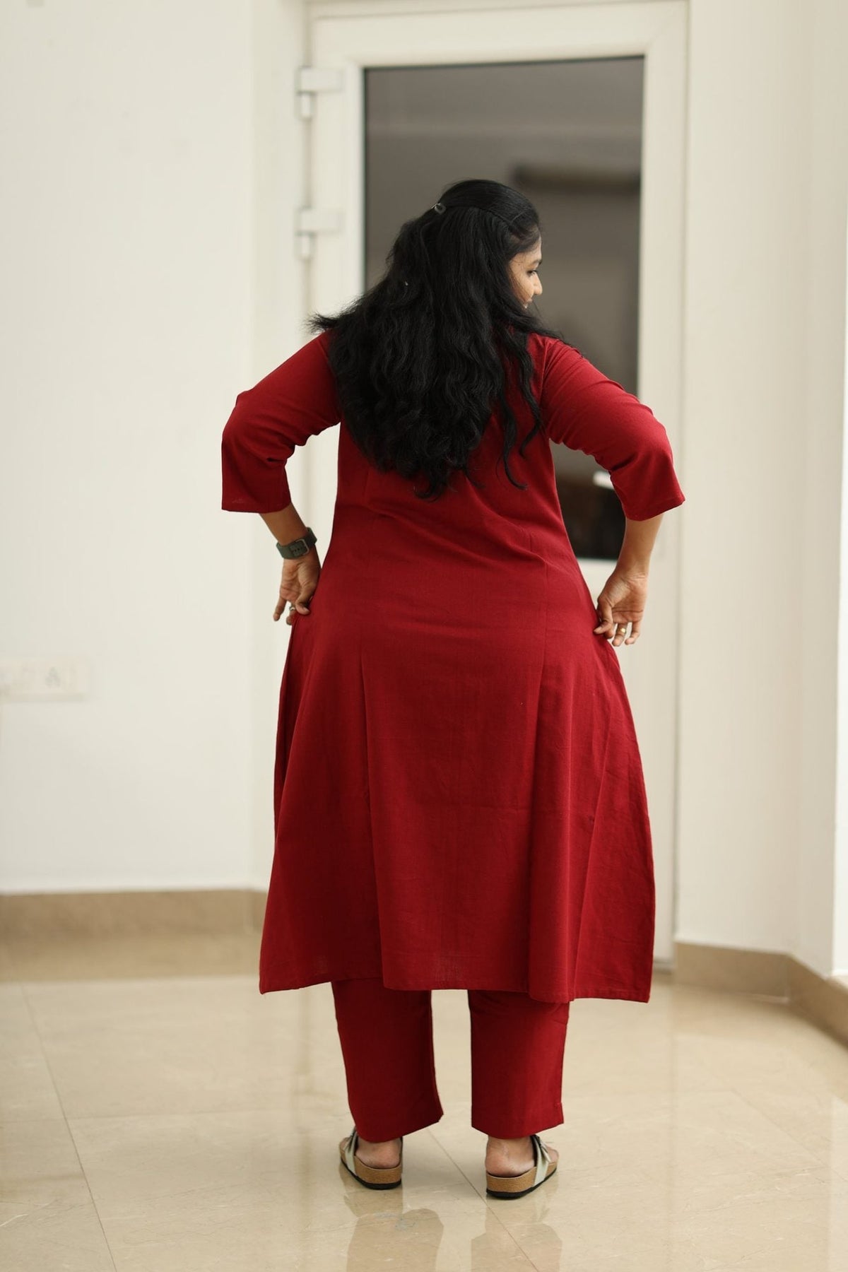 Red Velvet Rainbow Tassel 30+ Women Everyday Office Kurta (Top + Bottom) | MAGI0051