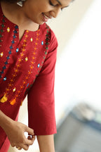 Strawberry Jam Rainbow Tassel 30+ Women Everyday Office Kurta (Top + Bottom) | MAGI0051