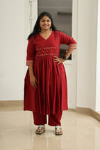Pomegranate Zigzag Mirror Work 30+ Women Everyday Office Kurta (Top + Bottom) | MAGI0053