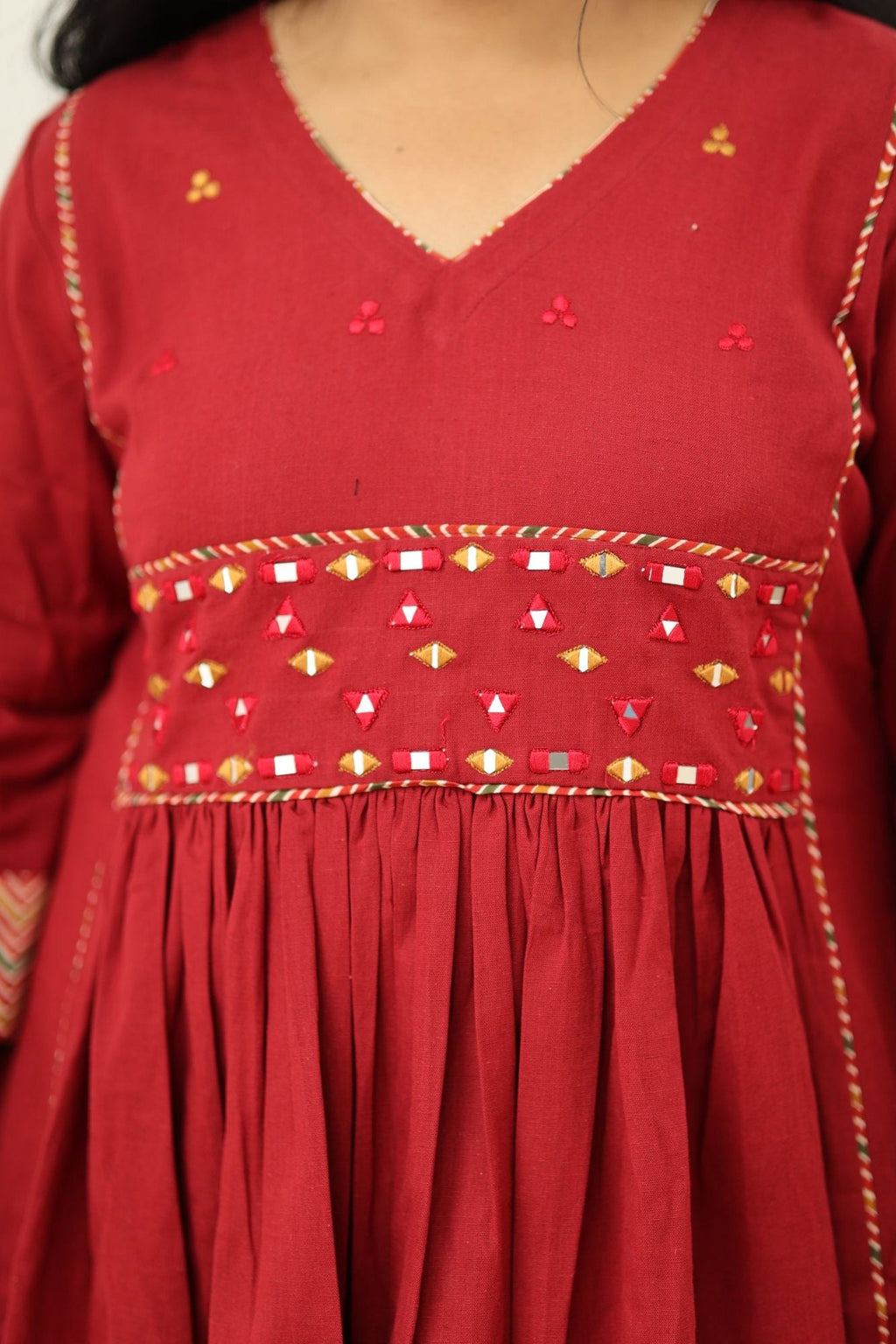 Pomegranate Zigzag Mirror Work 30+ Women Everyday Office Kurta (Top + Bottom) | MAGI0053