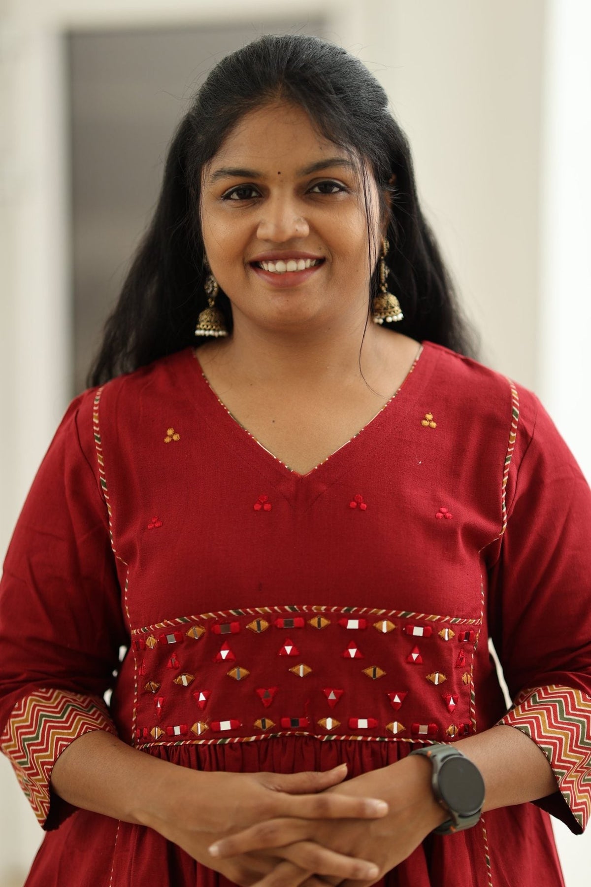 Pomegranate Zigzag Mirror Work 30+ Women Everyday Office Kurta (Top + Bottom) | MAGI0053