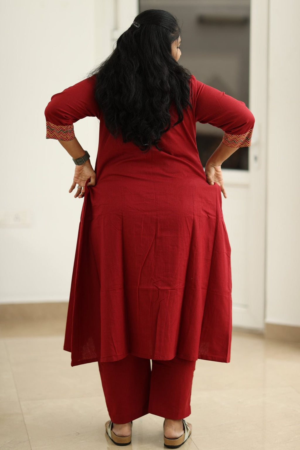 Pomegranate Zigzag Mirror Work 30+ Women Everyday Office Kurta (Top + Bottom) | MAGI0053