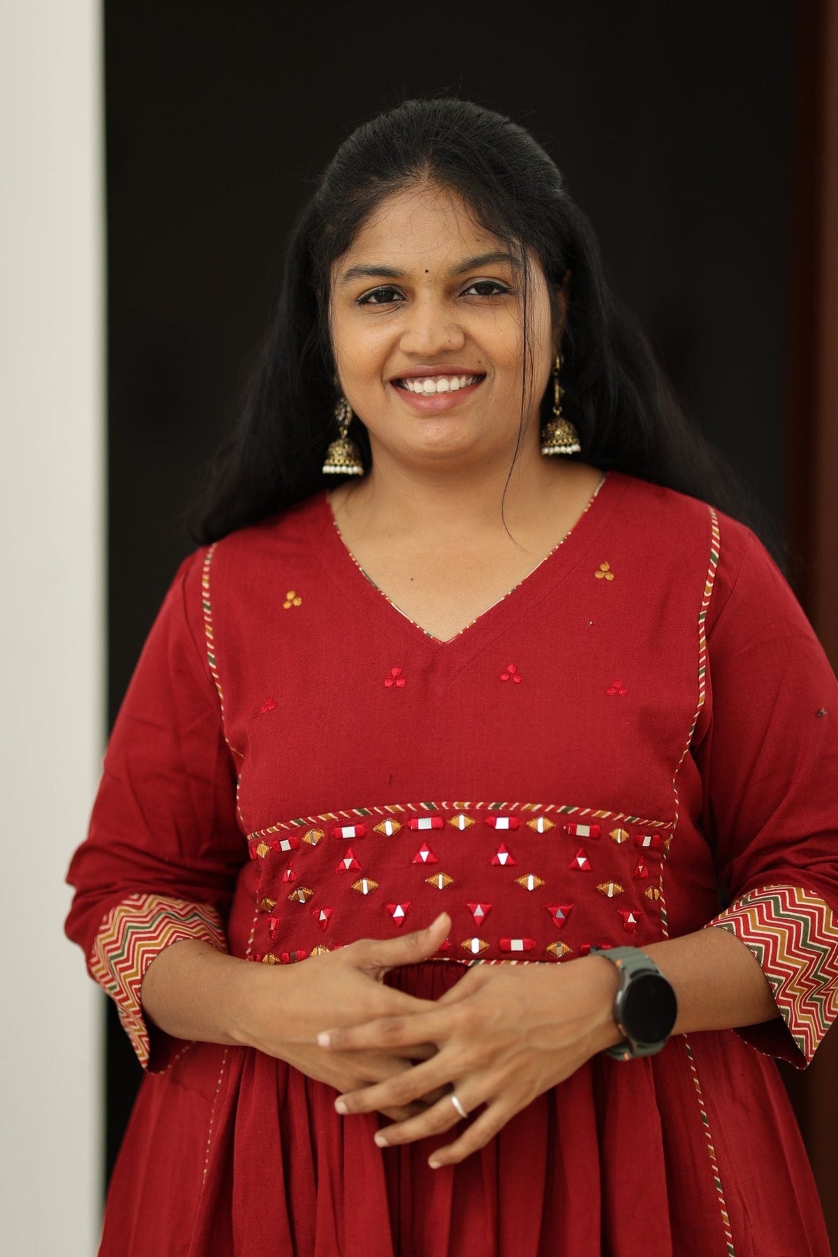 Pomegranate Zigzag Mirror Work 30+ Women Everyday Office Kurta (Top + Bottom) | MAGI0053