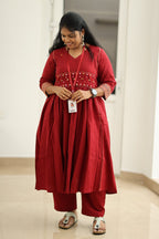 Pomegranate Zigzag Mirror Work 30+ Women Everyday Office Kurta (Top + Bottom) | MAGI0053