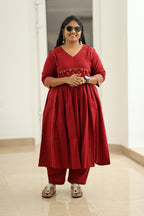 Pomegranate Zigzag Mirror Work 30+ Women Everyday Office Kurta (Top + Bottom) | MAGI0053