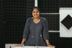 Black Sesame Pinstripe Mirror Work 30+ Women Everyday Office Kurta (Top + Bottom) | MAGI0054
