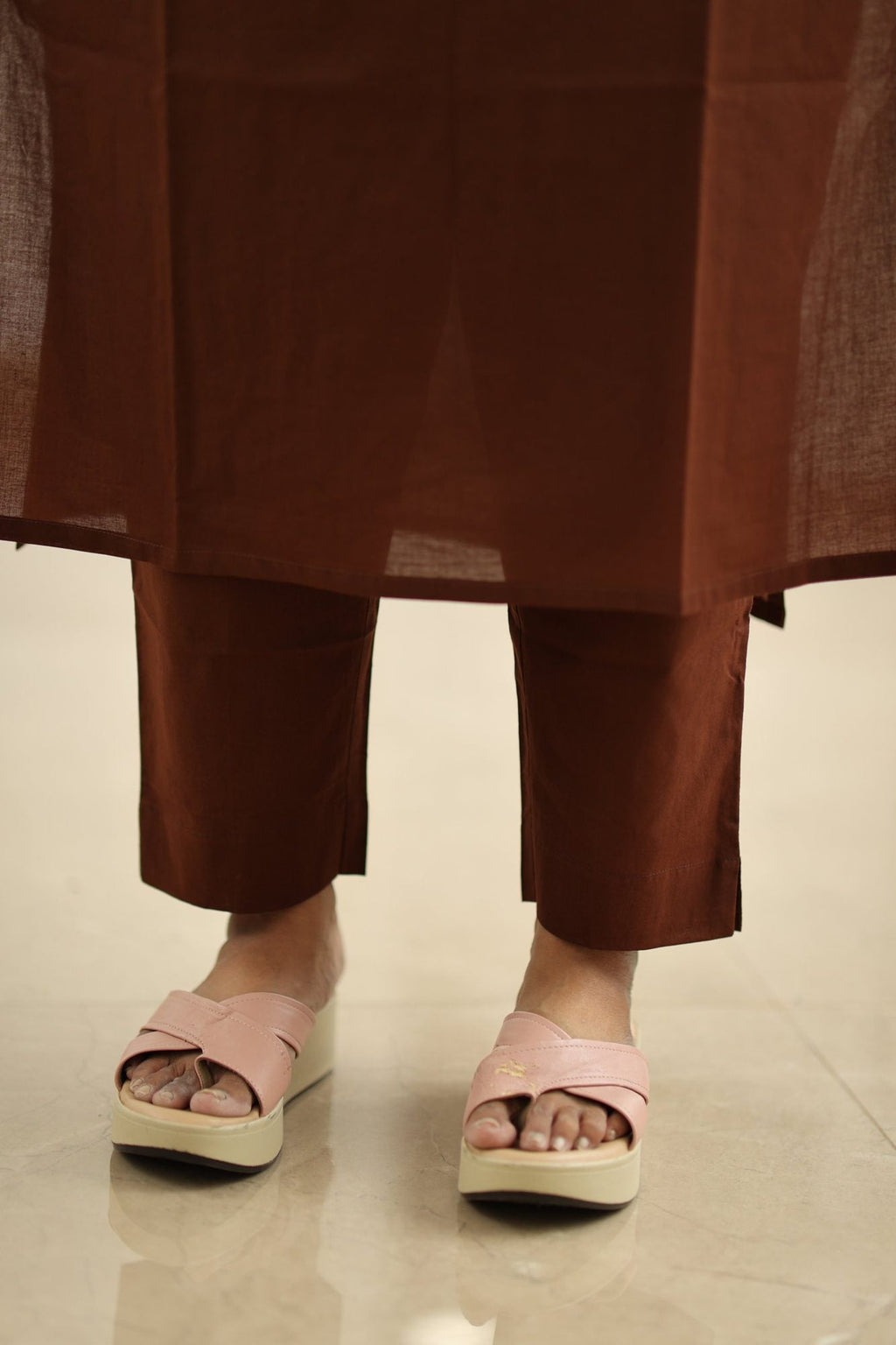 Hot Chocolate Lace Trim 30+ Women Everyday Office Kurta (Top + Bottom) | MAGI0055