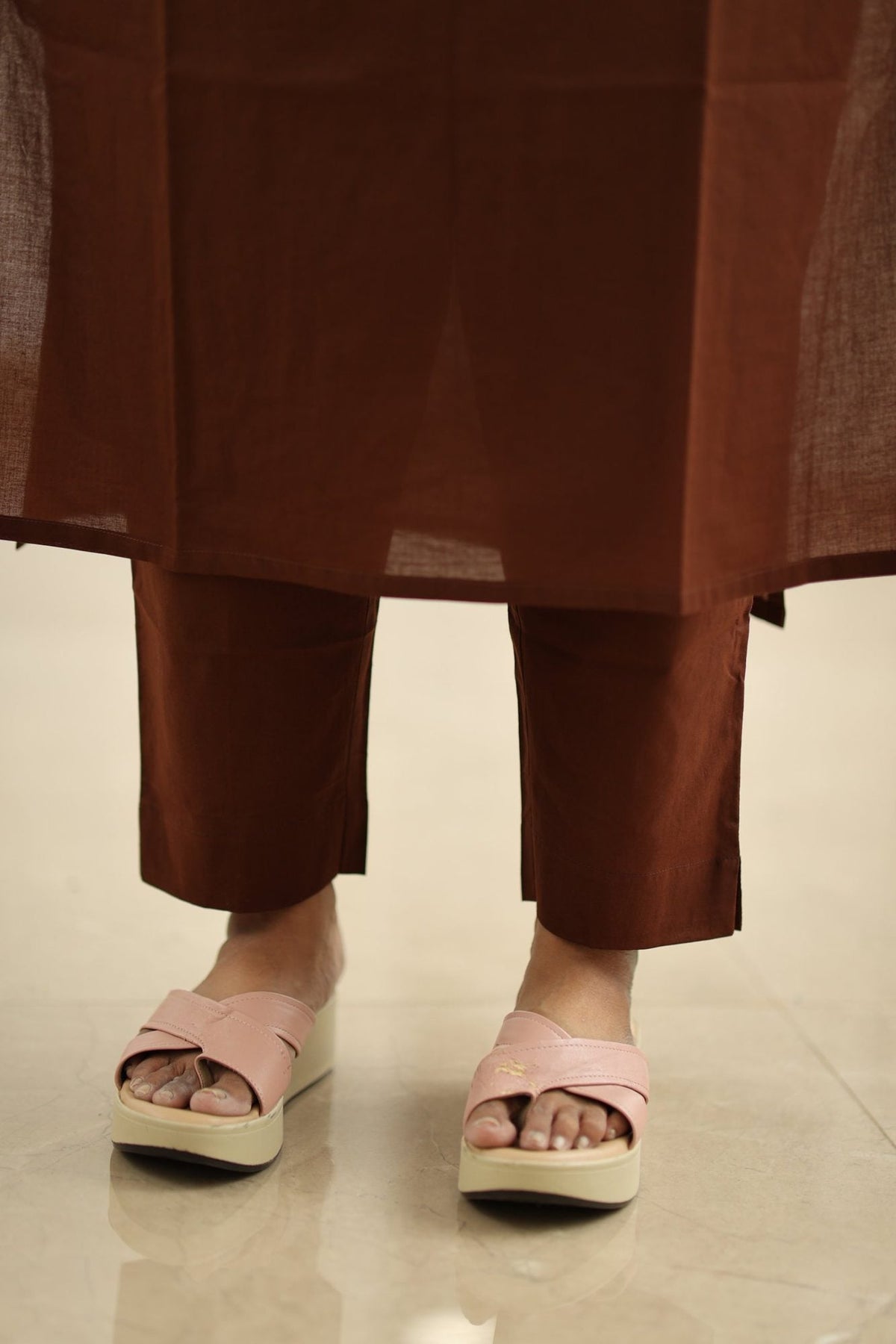 Hot Chocolate Lace Trim 30+ Women Everyday Office Kurta (Top + Bottom) | MAGI0055