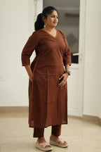 Hot Chocolate Lace Trim 30+ Women Everyday Office Kurta (Top + Bottom) | MAGI0055