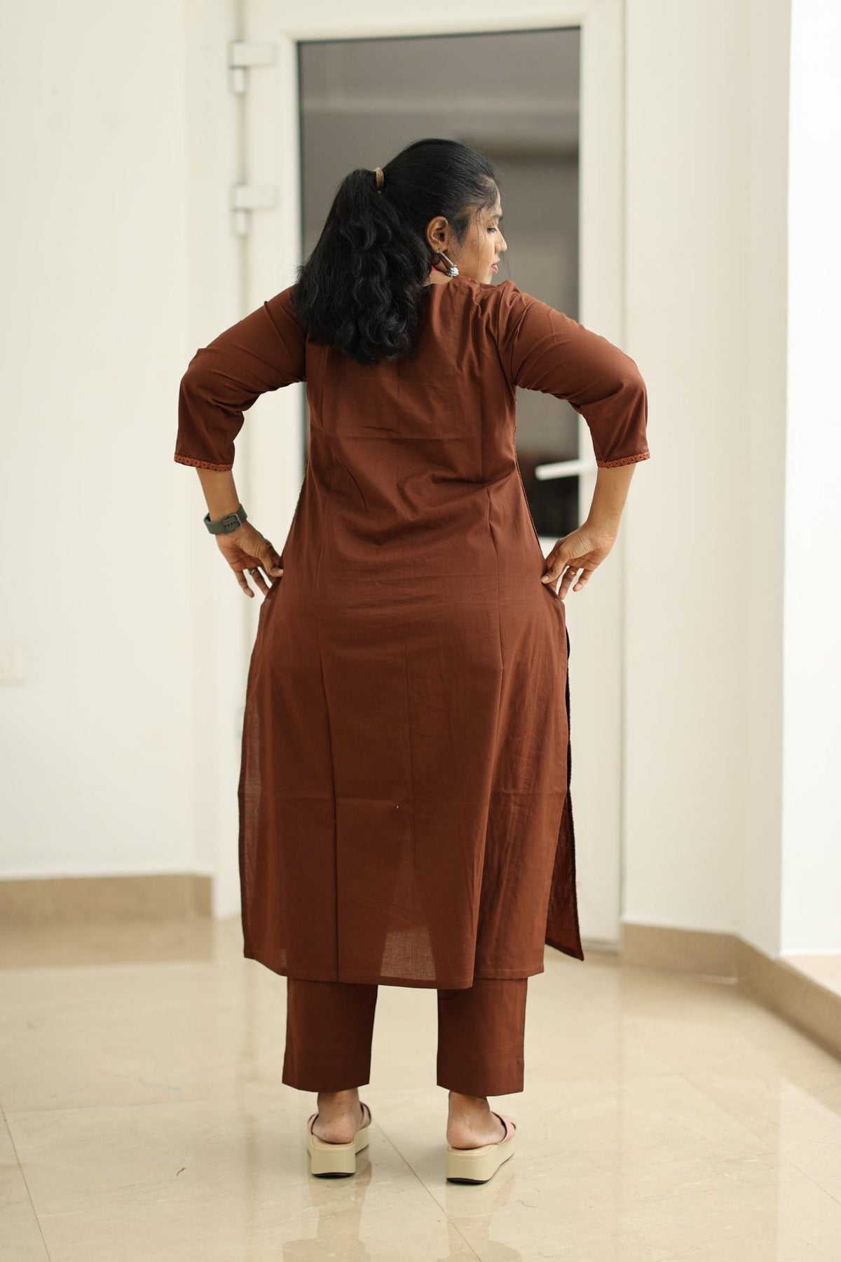 Hot Chocolate Lace Trim 30+ Women Everyday Office Kurta (Top + Bottom) | MAGI0055