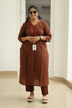 Hot Chocolate Lace Trim 30+ Women Everyday Office Kurta (Top + Bottom) | MAGI0055