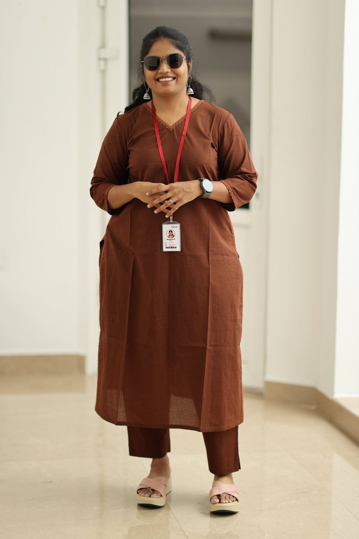 Hot Chocolate Lace Trim 30+ Women Everyday Office Kurta (Top + Bottom) | MAGI0055