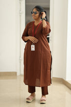 Hot Chocolate Lace Trim 30+ Women Everyday Office Kurta (Top + Bottom) | MAGI0055