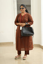 Hot Chocolate Lace Trim 30+ Women Everyday Office Kurta (Top + Bottom) | MAGI0055