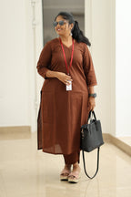 Hot Chocolate Lace Trim 30+ Women Everyday Office Kurta (Top + Bottom) | MAGI0055