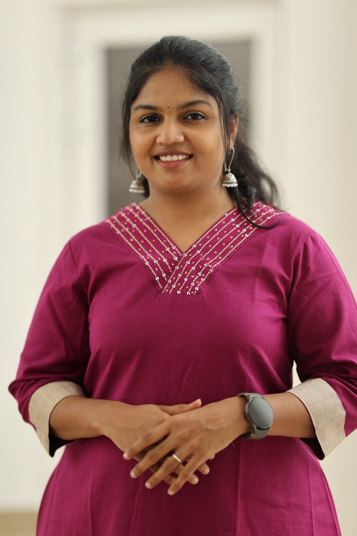 Berry Jam Sequin Neck 30+ Women Everyday Office Kurta (Top + Bottom) | MAGI0056