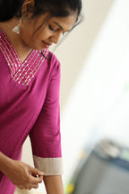 Berry Jam Sequin Neck 30+ Women Everyday Office Kurta (Top + Bottom) | MAGI0056