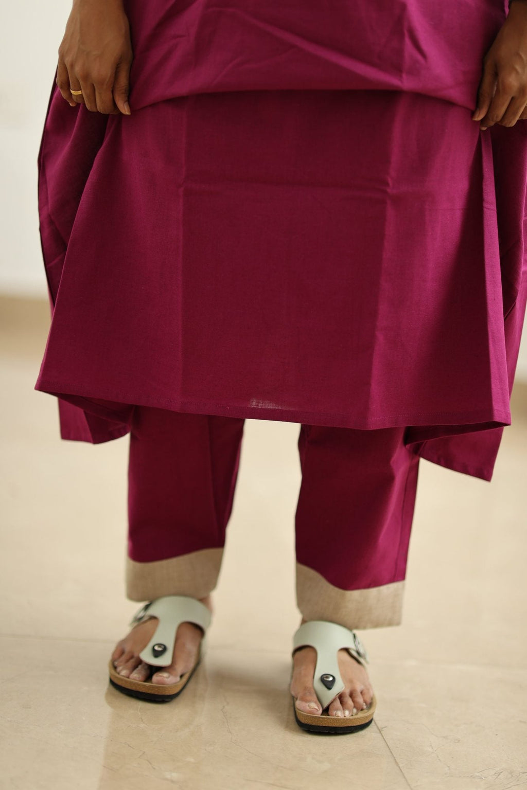 Berry Jam Sequin Neck 30+ Women Everyday Office Kurta (Top + Bottom) | MAGI0056