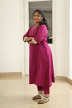 Berry Jam Sequin Neck 30+ Women Everyday Office Kurta (Top + Bottom) | MAGI0056