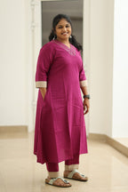 Berry Jam Sequin Neck 30+ Women Everyday Office Kurta (Top + Bottom) | MAGI0056