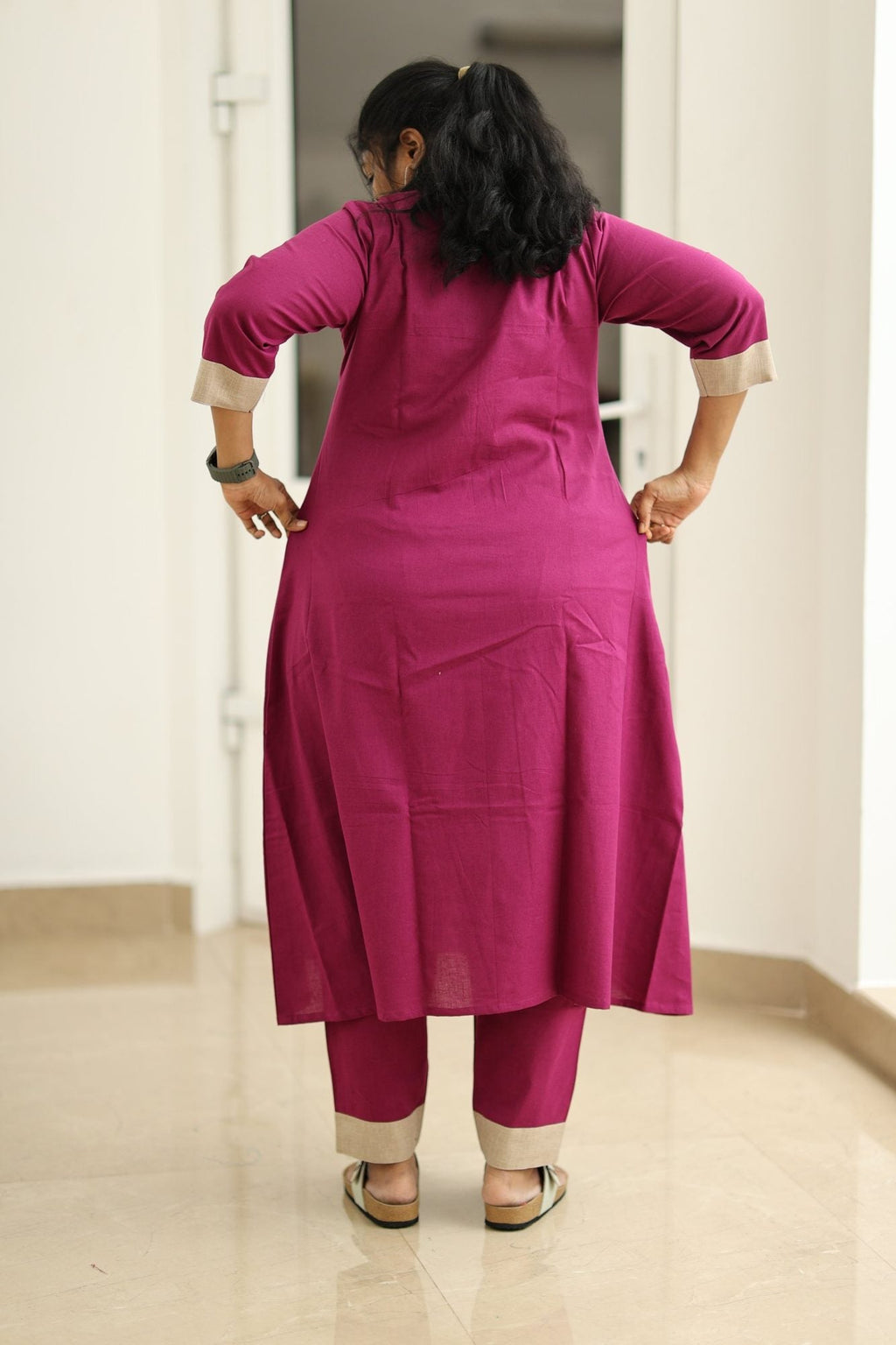 Berry Jam Sequin Neck 30+ Women Everyday Office Kurta (Top + Bottom) | MAGI0056