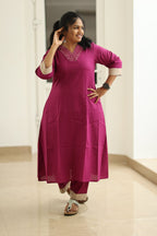 Berry Jam Sequin Neck 30+ Women Everyday Office Kurta (Top + Bottom) | MAGI0056