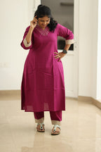 Berry Jam Sequin Neck 30+ Women Everyday Office Kurta (Top + Bottom) | MAGI0056
