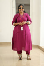 Berry Jam Sequin Neck 30+ Women Everyday Office Kurta (Top + Bottom) | MAGI0056
