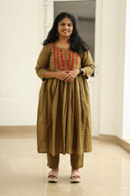 Green Olive Chilli Embroidery 30+ Women Everyday Office Kurta (Top + Bottom) | MAGI0057