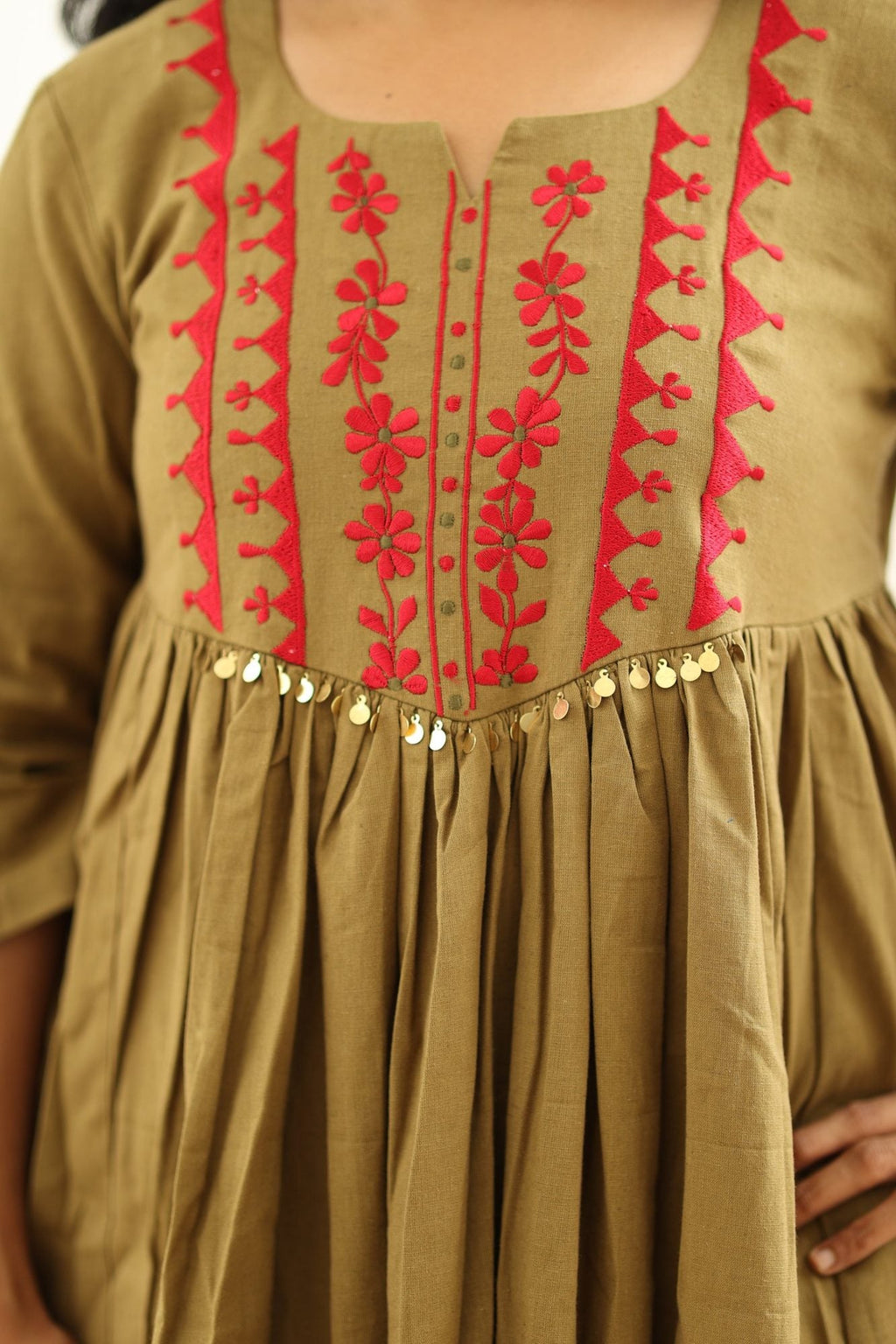 Green Olive Chilli Embroidery 30+ Women Everyday Office Kurta (Top + Bottom) | MAGI0057