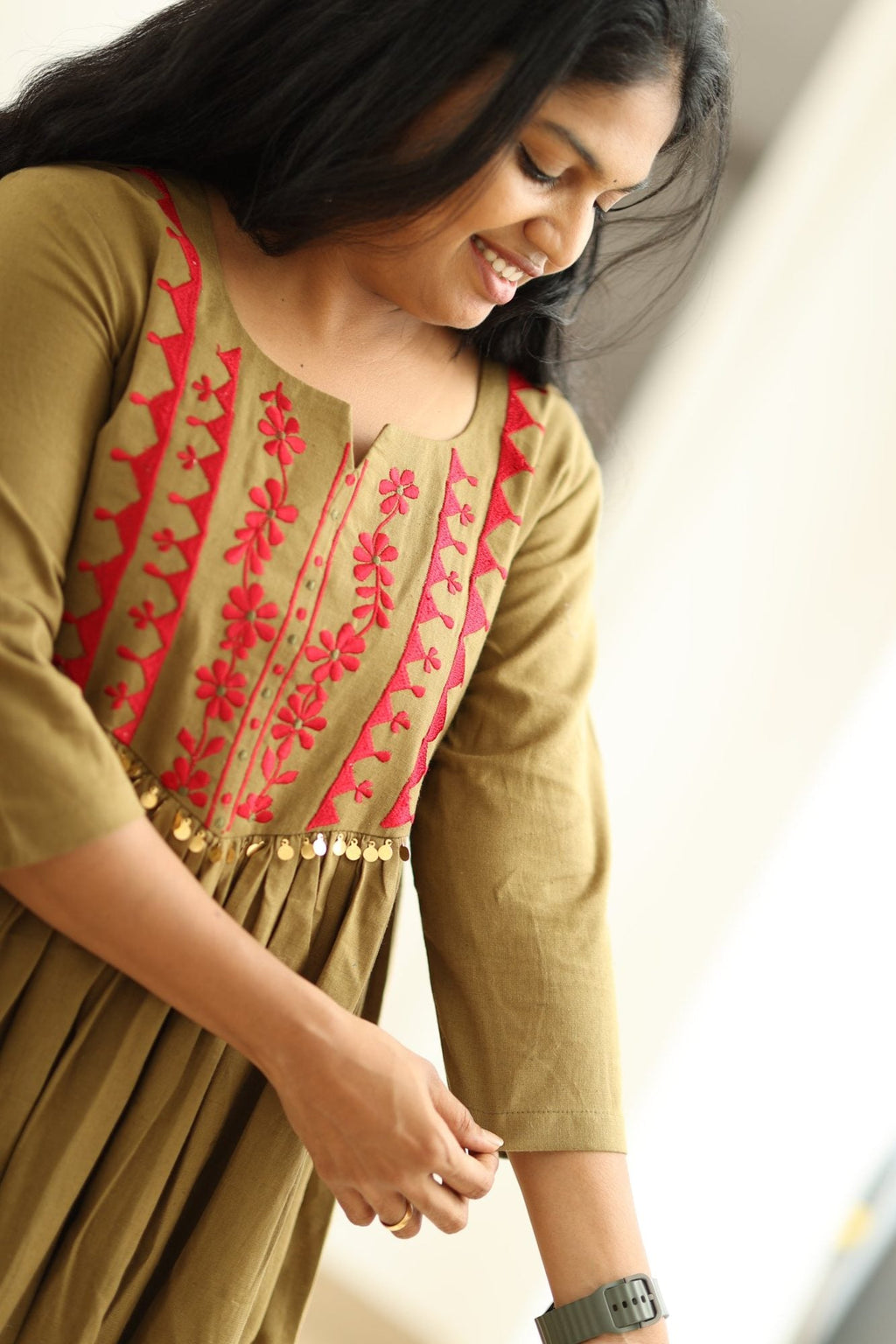 Green Olive Chilli Embroidery 30+ Women Everyday Office Kurta (Top + Bottom) | MAGI0057