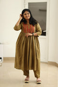 Green Olive Chilli Embroidery 30+ Women Everyday Office Kurta (Top + Bottom) | MAGI0057