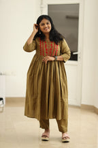 Green Olive Chilli Embroidery 30+ Women Everyday Office Kurta (Top + Bottom) | MAGI0057