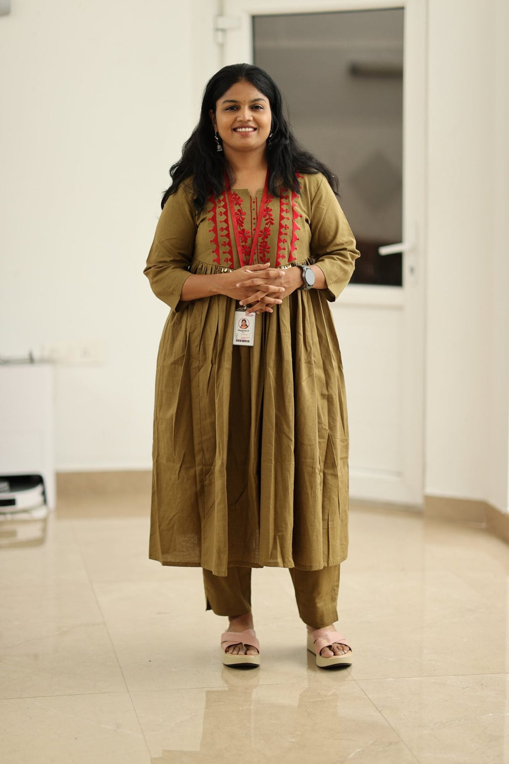 Green Olive Chilli Embroidery 30+ Women Everyday Office Kurta (Top + Bottom) | MAGI0057