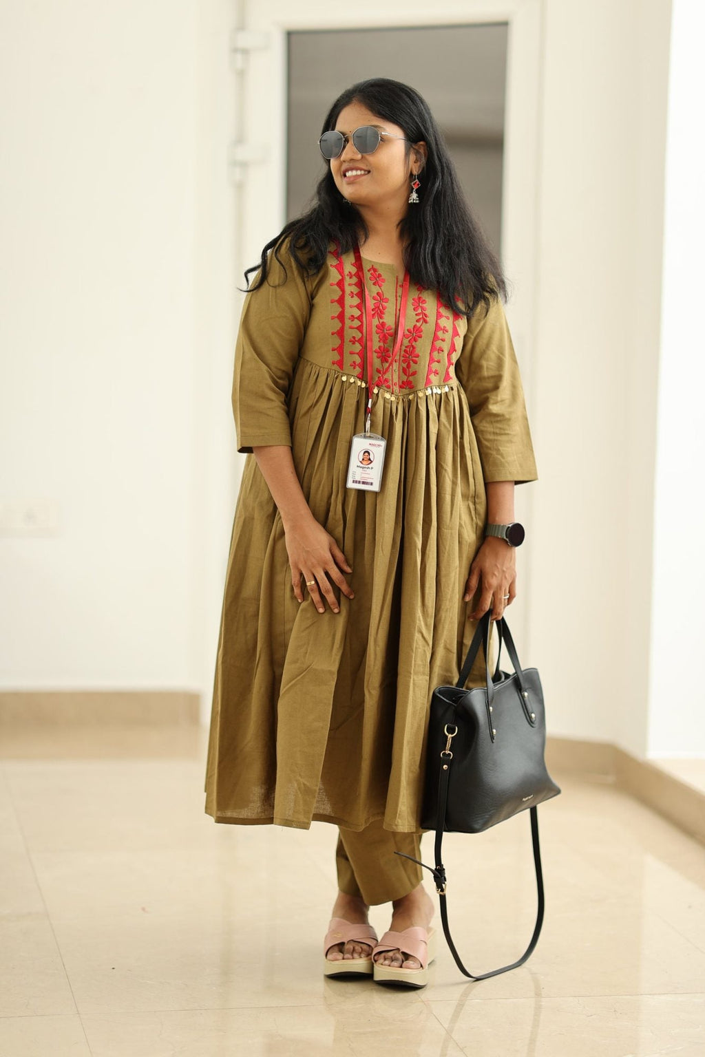 Green Olive Chilli Embroidery 30+ Women Everyday Office Kurta (Top + Bottom) | MAGI0057