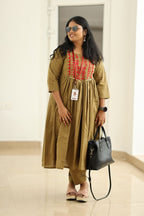 Green Olive Chilli Embroidery 30+ Women Everyday Office Kurta (Top + Bottom) | MAGI0057